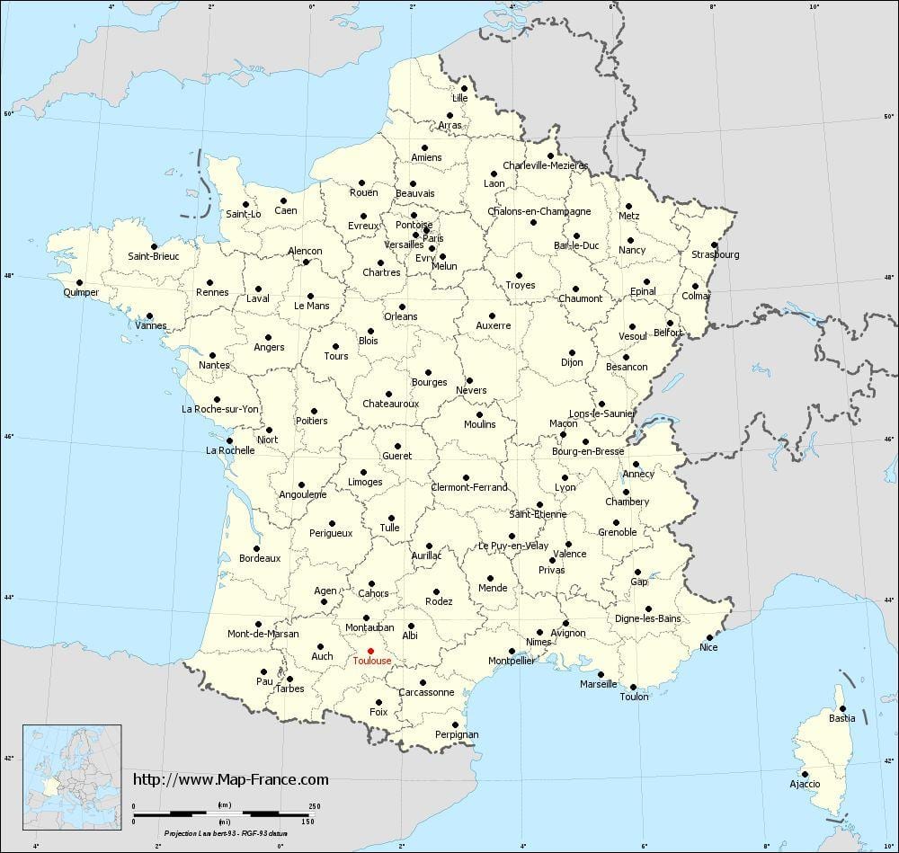 zemljevid francije, ki prikazuje Toulouse