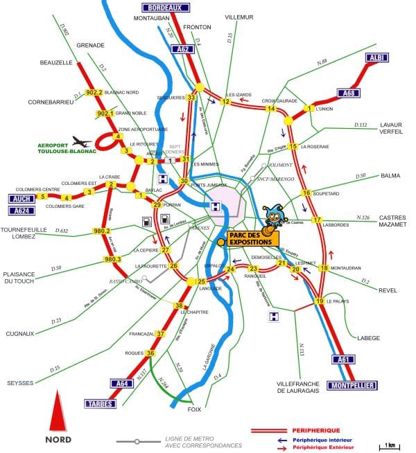 zemljevid Toulouse avtocesti