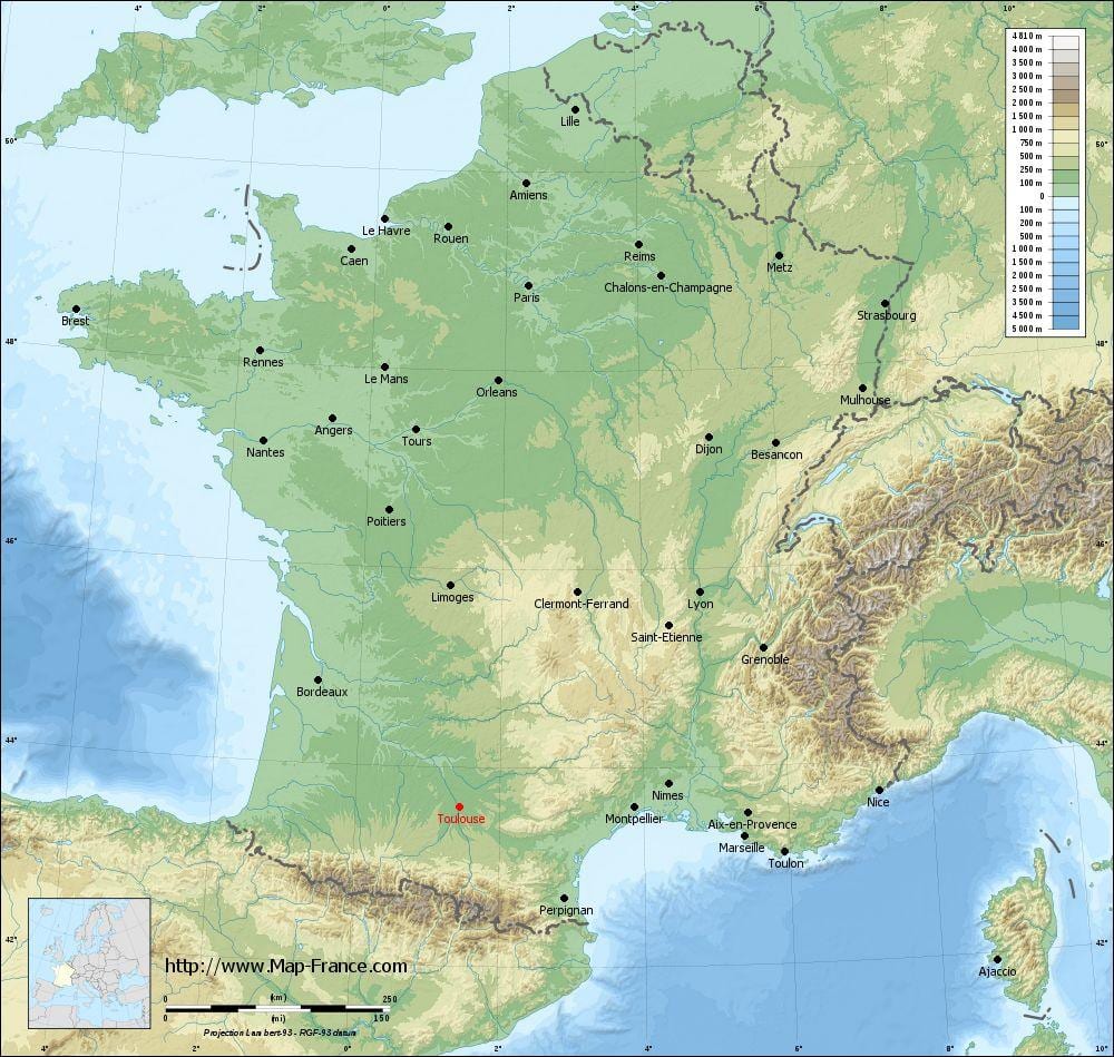 geografski zemljevid Toulouse