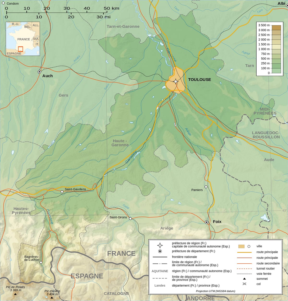 topografski zemljevid Toulouse