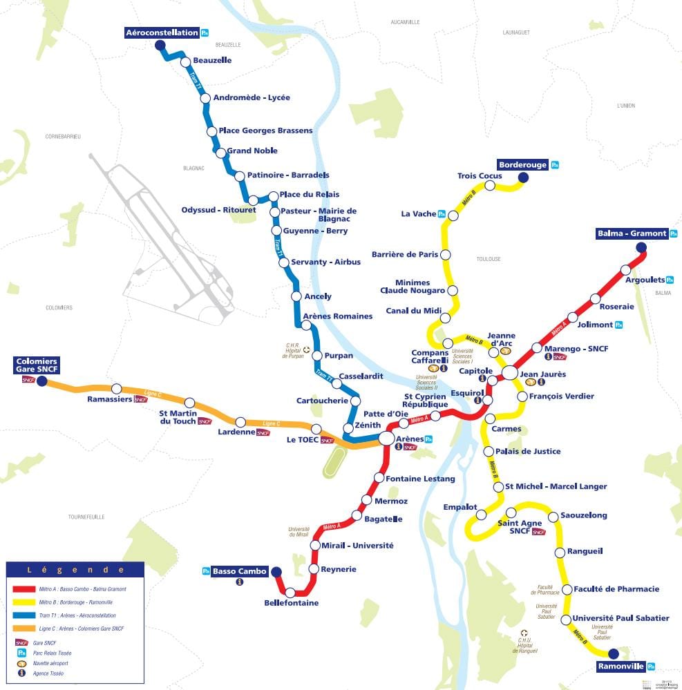zemljevid Toulouse tramvaj