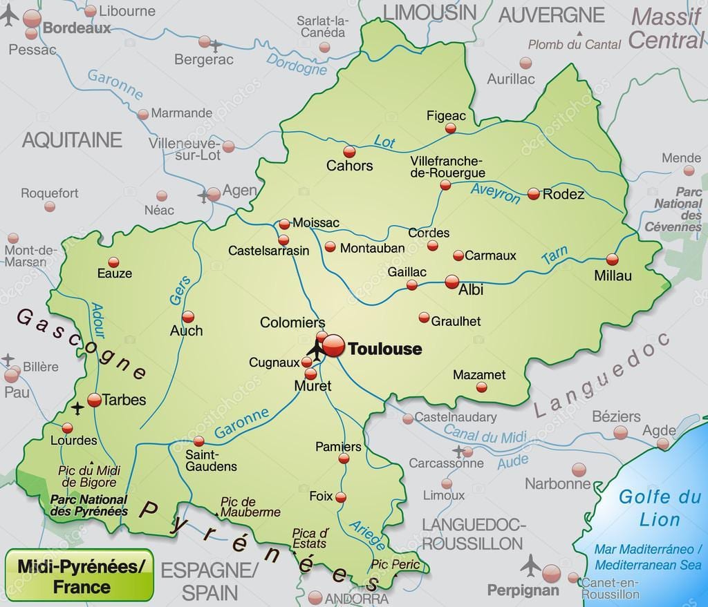 Toulouse regiji zemljevid