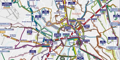 Toulouse avtobus poti zemljevid
