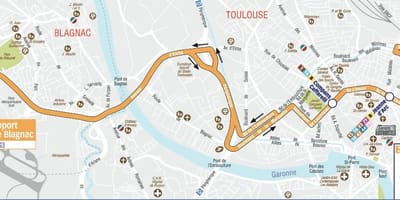 Zemljevid Toulouse letališče shuttle pot 